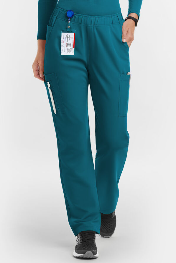 MOVEMENT by Butter-Soft Rigel Women's 9-Pocket Interior Drawstring STRETCH Scrub Pants - Caribbean Blue - 1
