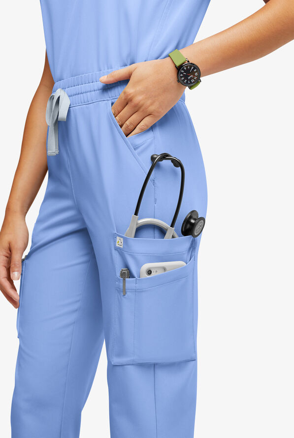 Pantalón médico ReSurge Topaz con cordón ajustable y 11 bolsillos para mujer - Ceil Blue - 2