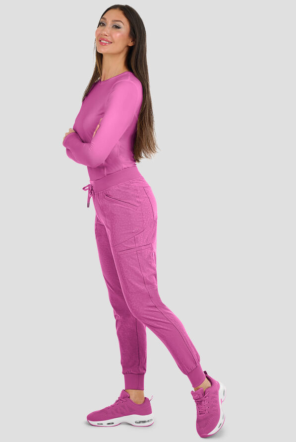 Zavate Ava Therese Cheetah Jacquard Sheba Women’s 6-Pocket STRETCH Cargo Jogger Scrub Pant - Petite - Bubblegum - 4