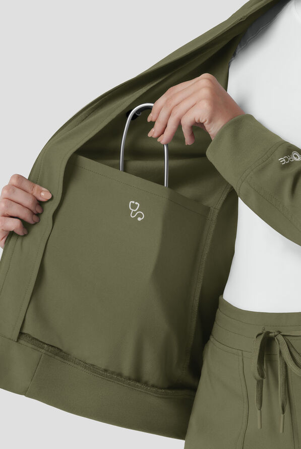 Carhartt Force Cross-Flex Rugged Flex Women's 6-Pocket Rib Trim Lightweight Zip Bomber Scrub Jacket - Olive - 5