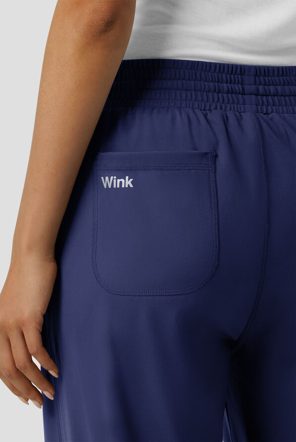 Wink Renew Knit Women's 5-Pocket STRETCH Drawstring Wide Leg Scrub Pants - Petite - Navy - 5