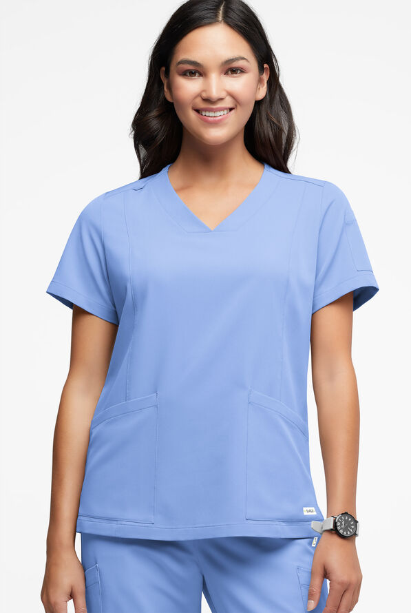 Blusa médica ReSurge Ruby con cuello en V y 5 bolsillos para mujer - Ceil Blue - 3