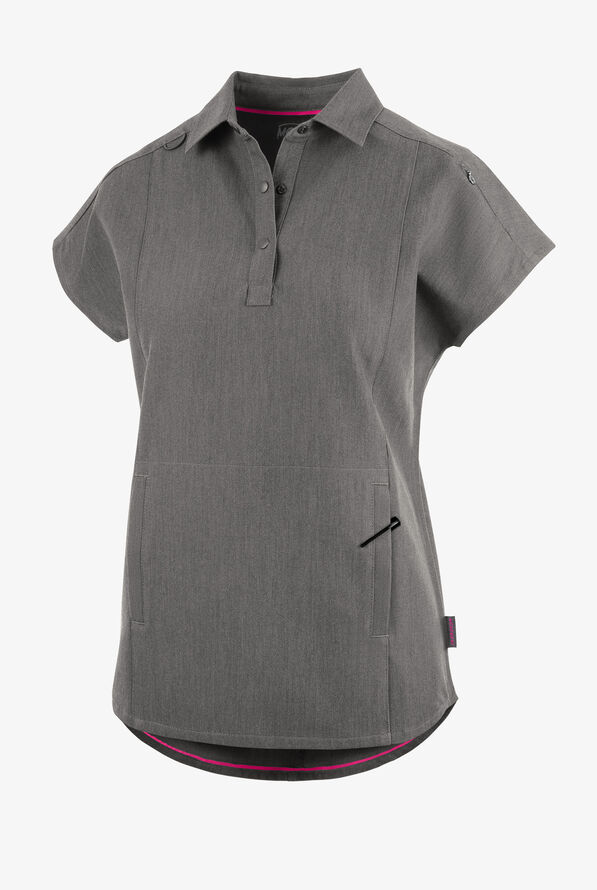 Movement by Butter-Soft Mintaka Women’s 4-Pocket Polo Collared Scrub Top - Graphite Heather - 1