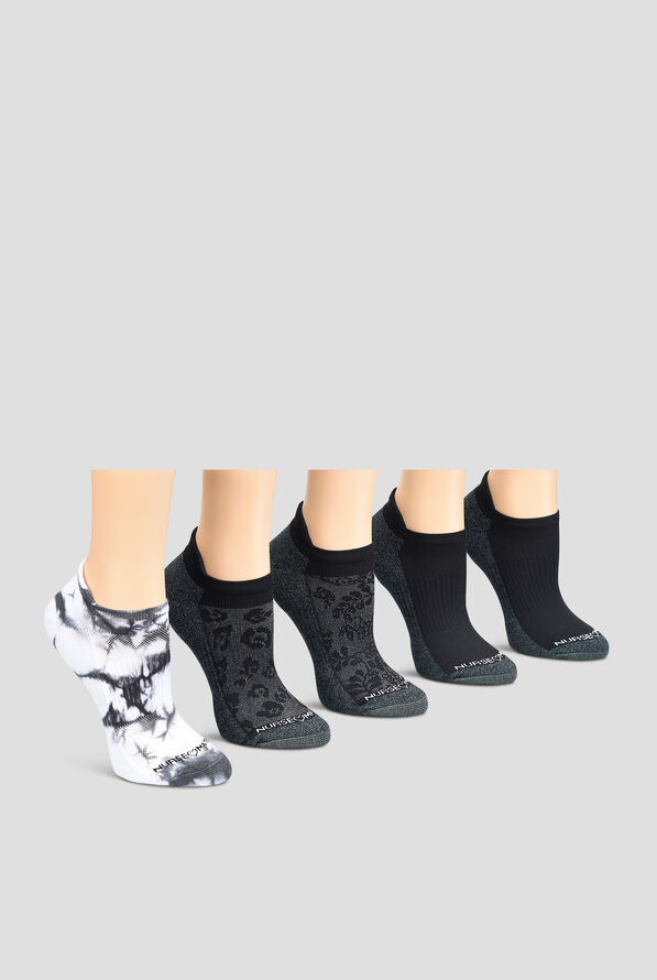 Nurse Mates Black Pattern Arch Support Anklet 5 pack socks - null - 1