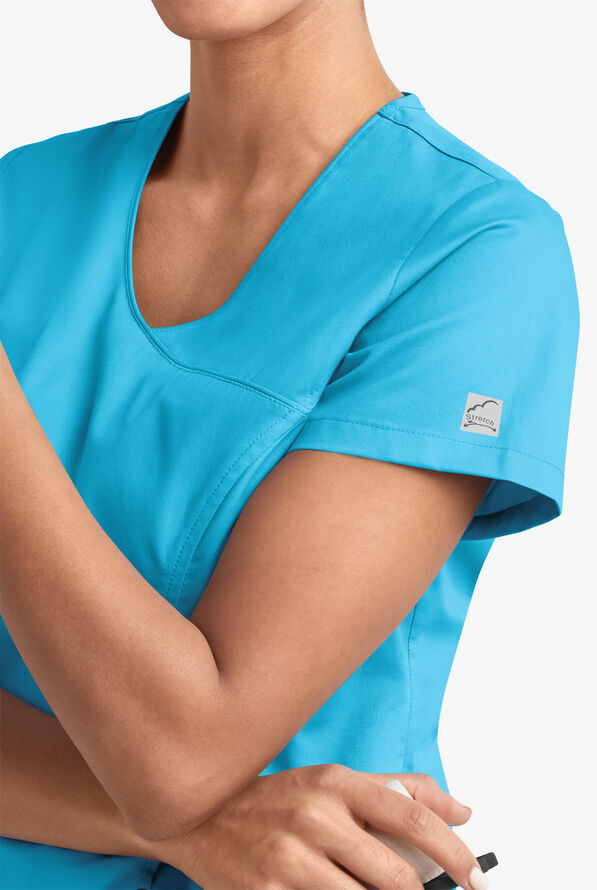 Butter-Soft STRETCH Women's 3-Pocket V-Neck Mock Wrap Scrub Top - Turquoise - 3
