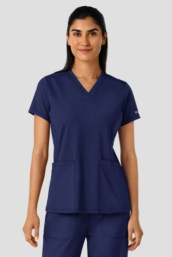 Wink Renew Knit Women's 2-Pocket STRETCH Flex N Reach Panel V-Neck Scrub Top - Navy - 3