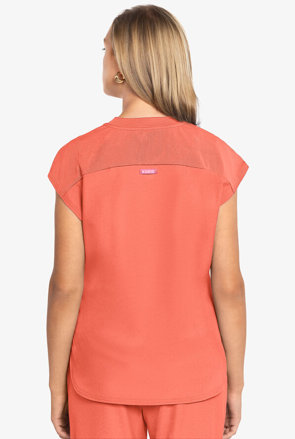Med Couture Amp Women's 2-Pocket STRETCH Tuck in Dolman Crew Neck Scrub Top - Coral Fusion - 4