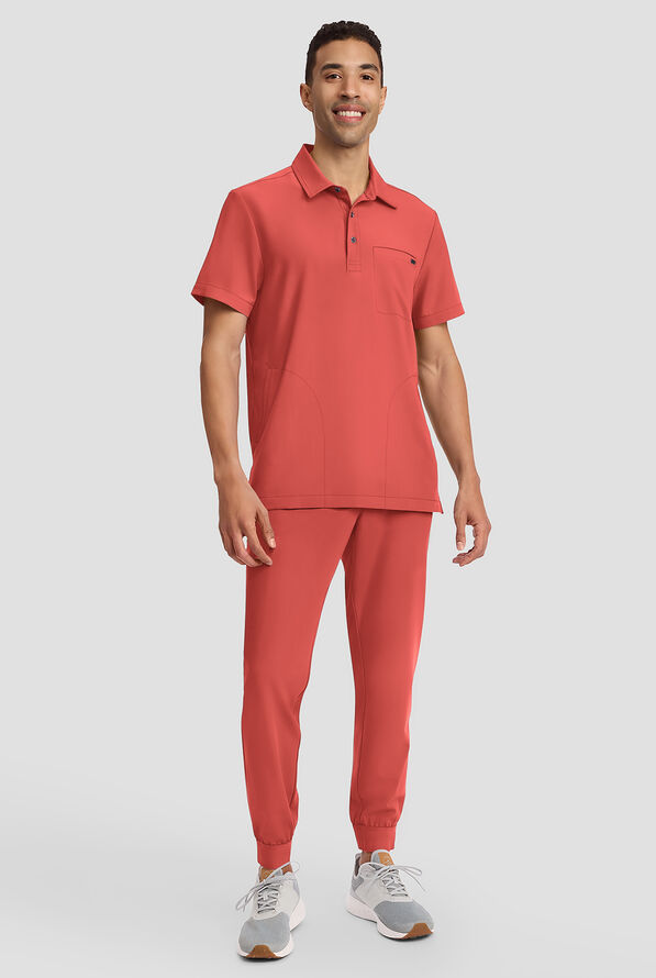 Healing Hands Quest Aidan Men's 3-Pocket STRETCH Shirt Collar Scrub Top - Warm Sunrise - 6