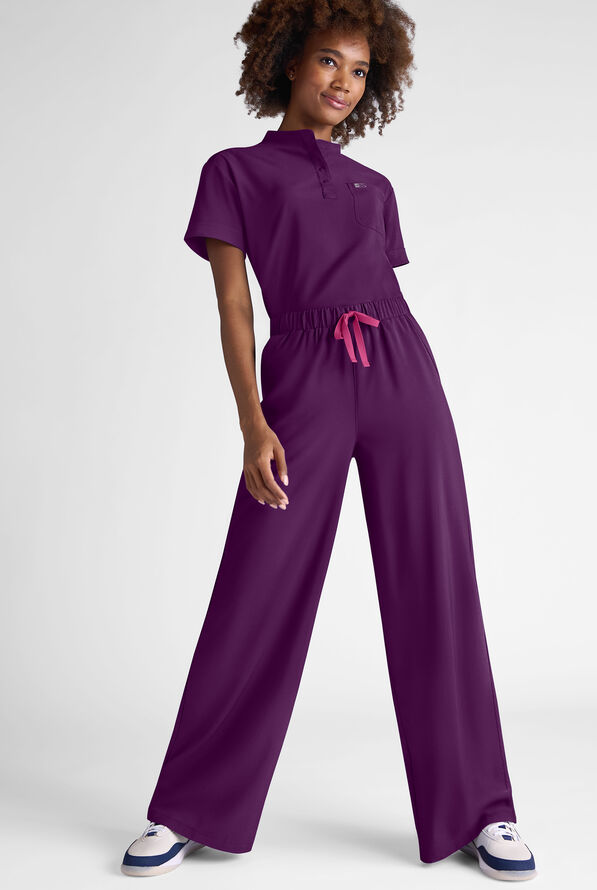 Easy STRETCH Hunter Women's 6-Pocket Relaxed Fit Wide Leg Scrub Pant - Eggplant - 3