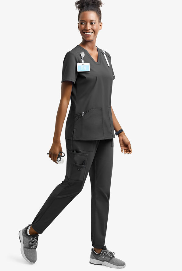 UA Exclusive Cherokee Workwear Professionals Active Women's 6-Pocket STRETCH Half Jogger Scrub Pants - Petite - Black - 2