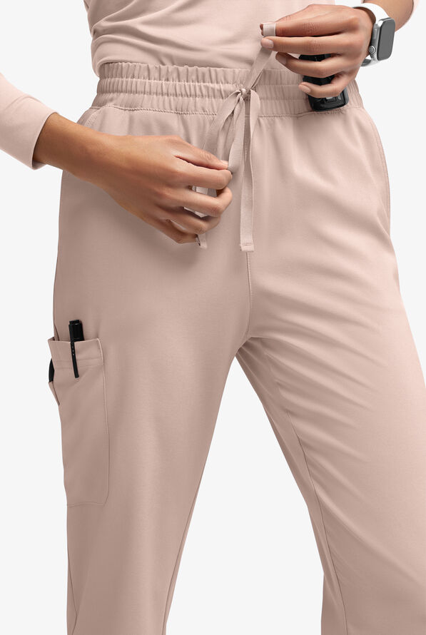 Easy STRETCH Naya Women’s Natural Waist 6-Pocket Straight Leg Scrub Pants - Petite - Mocha Meringue - 3