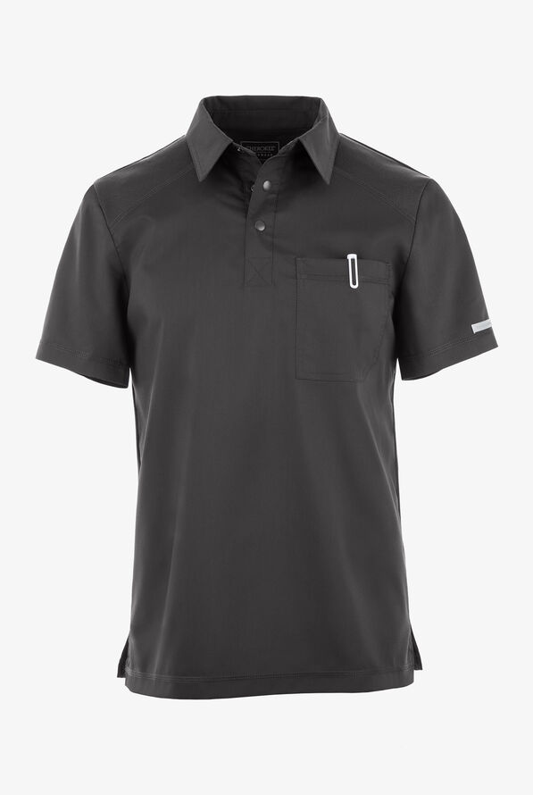 Cherokee Workwear Revolution Men's 1-Pocket STRETCH Snap Placket Polo Scrub Top - Pewter - 1