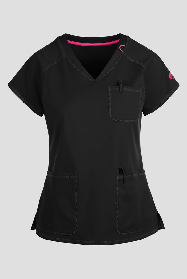 Med Couture Amp Knit Women's 3-Pocket STRETCH V-Neck Scrub Top - Black - 1