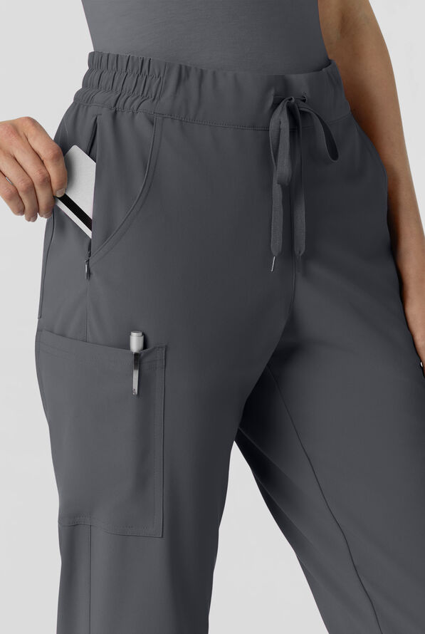 Wink Renew Women's 6-Pocket STRETCH Flat Front Drawstring Cargo Jogger Scrub Pant - Pewter - 2