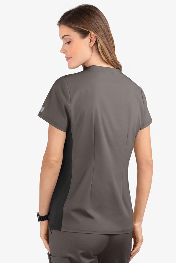 Butter-Soft STRETCH Women's 3-Pocket Contrast Scrub Top - Cool Grey/Black - 4