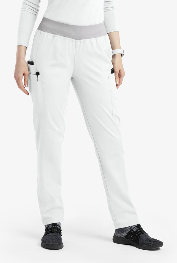 Pantalón médico Butter-Soft Originals de tiro medio estilo yoga con piernas entalladas y 5 bolsillos para mujer - White/Silver - 1