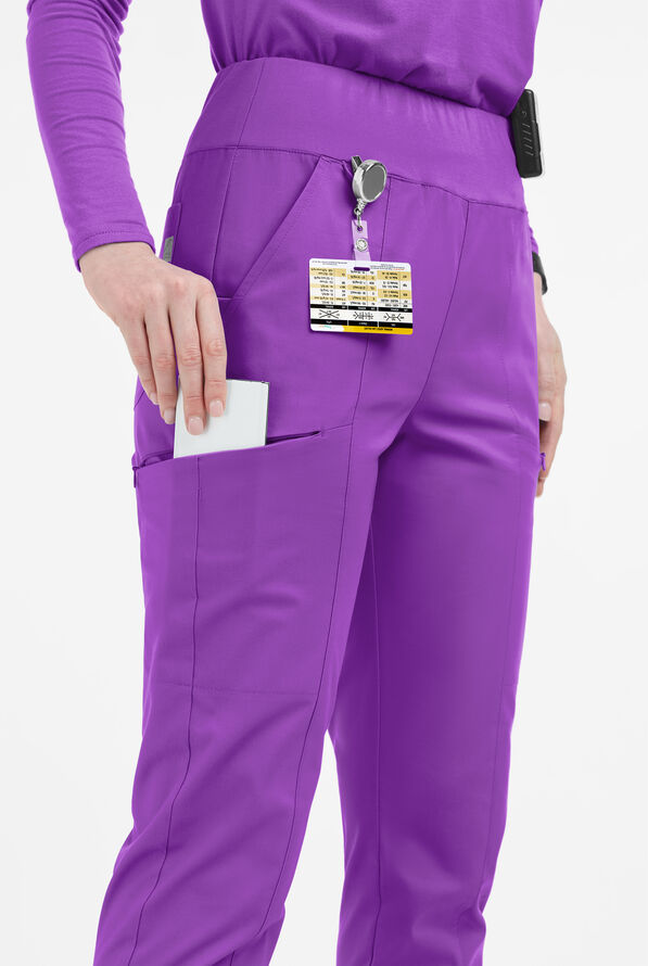 Butter-Soft STRETCH Women's 6-Pocket High Waisted Slim Leg Yoga Scrub Pants - Petite - Wild Plum - 2