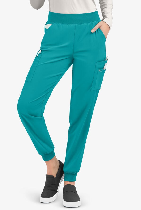 Easy STRETCH Mila Women's 7-Pocket Jogger Scrub Pants - Tall - Teal - 1