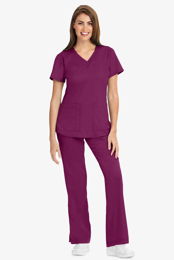 Blusa m&eacute;dica Grey's Anatomy de corte cl&aacute;sico con cuello en V y 2 bolsillos para mujer - Wine - 2