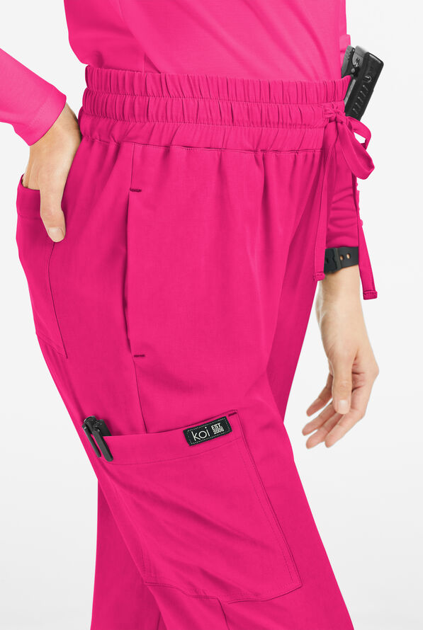 koi Basics Gemma Women's 5-Pocket STRETCH Cargo Jogger Scrub Pants - Flamingo - 2