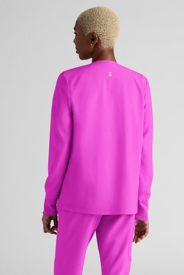 Easy STRETCH Rachel Women's 3-Pocket Snap Front Scrub Jacket - Electric Fuchsia - 2