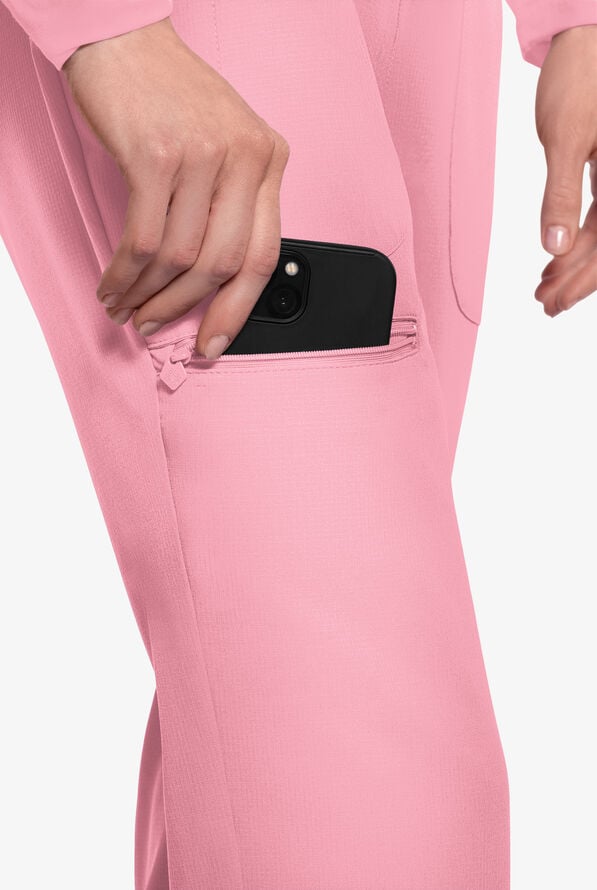 Med Couture Amp Women's 6-Pocket STRETCH Jogger Scrub Pant - Petite - Pixel Pink - 2