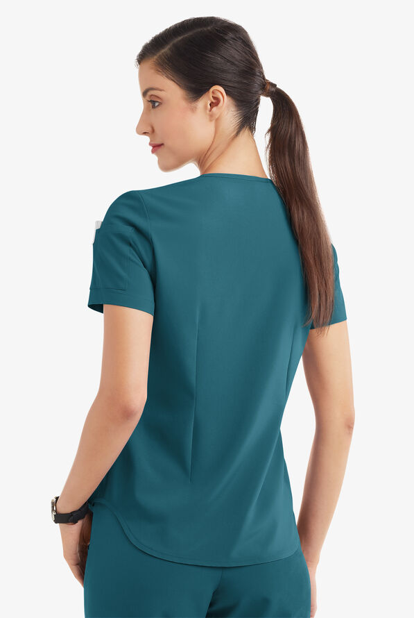 Tafford Active STRETCH Chloe Women's 3-Pocket V-Neck Tuck-In Scrub Top - Caribbean Blue - 2