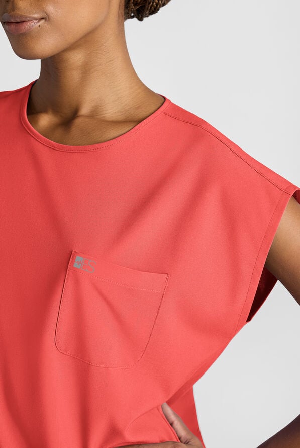 Blusa m&eacute;dica Easy STRETCH Gracie con cuello redondo y mangas dolm&aacute;n para mujer - Spiced Coral - 4