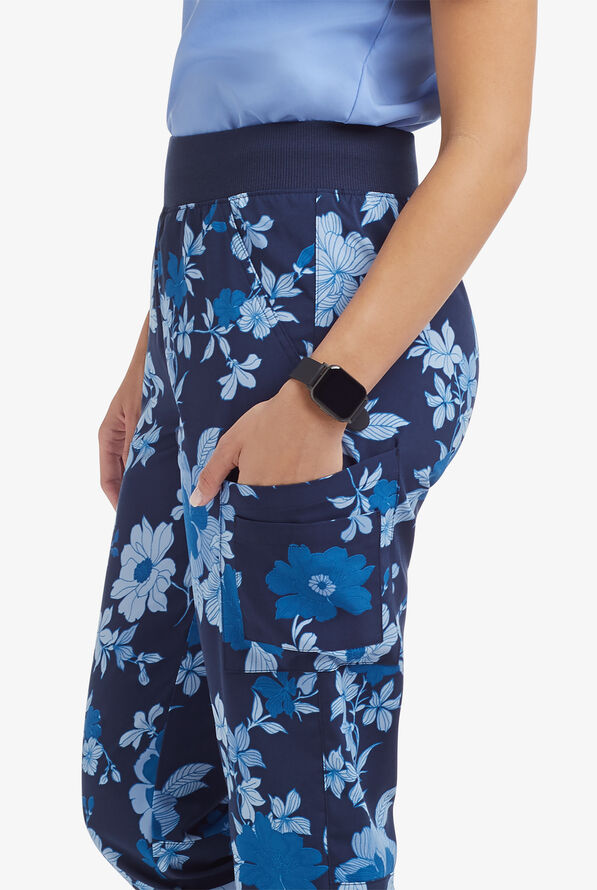 Strictly Scrubs STRETCH Paris Floral Navy Women's 5-Pocket Jogger Print Scrub Pants - null - 6