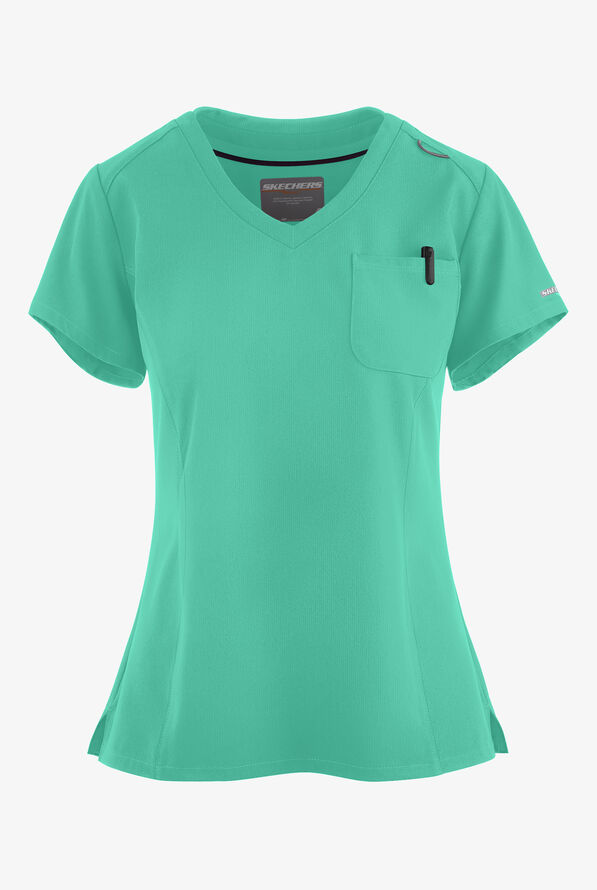 Skechers by Barco Dignity Women's 1-Pocket STRETCH Tuck In V-Neck Scrub Top - Light Jade - 1
