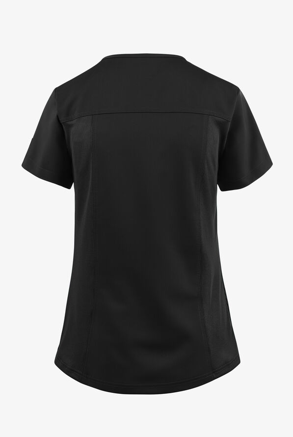 Dickies Balance Women's 3-Pocket STRETCH Rib-Knit Side Panel Mock Wrap Scrub Top - Black - 2