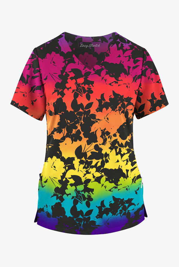 Easy STRETCH Prism Floral Women's 2-Pocket V-Neck Print Scrub Top - null - 1