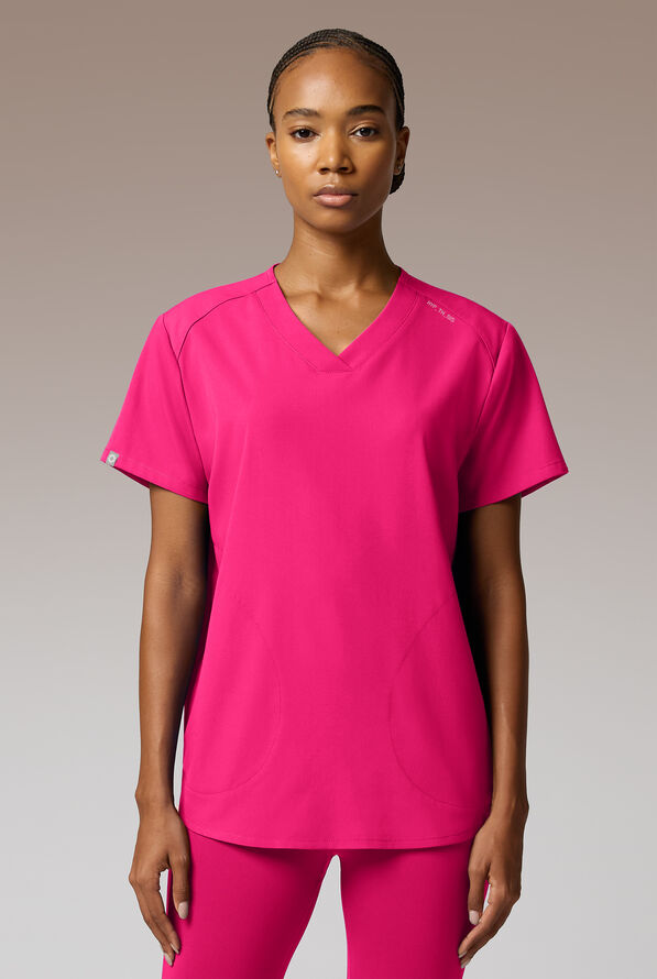 Hypothesis Beta V-Shell Women's 2-Pocket Relaxed Fit Tunic Scrub Top - Reactive Pink - 8