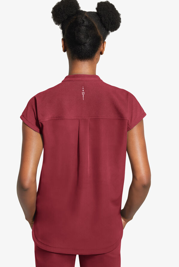 Healing Hands 360 Sandy Women's 2-Pocket STRETCH Dolman Sleeve Zip Mandarin Collar Scrub Top - Garnet Red - 3