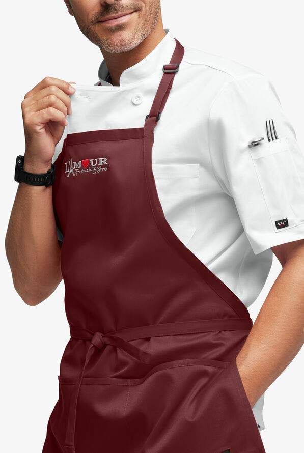 Chef Uniforms Unisex 3-Pocket Bib Chef Apron - Burgundy - 2