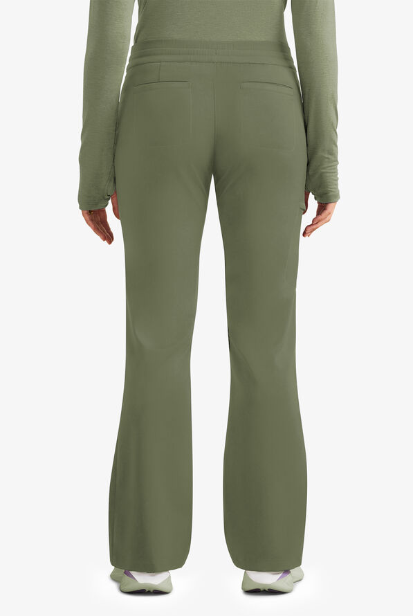 Healing Hands Purple Label Women's 6-Pocket STRETCH Flare Leg Drawstring Scrub Pants - Olive - 3