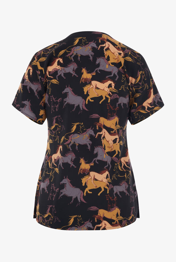 Carhartt Wild Gallop Horses Women's 5-Pocket STRETCH V-Neck Print Scrub Top - null - 2