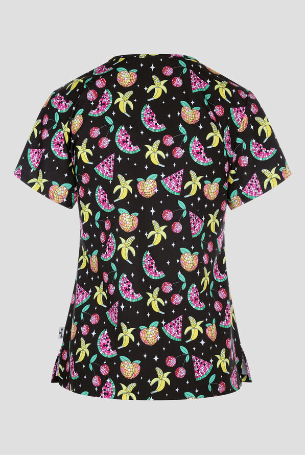 Zavate Ava Therese Groovy Fruits Women's 2-Pocket STRETCH V-Neck Print Scrub Top - null - 2