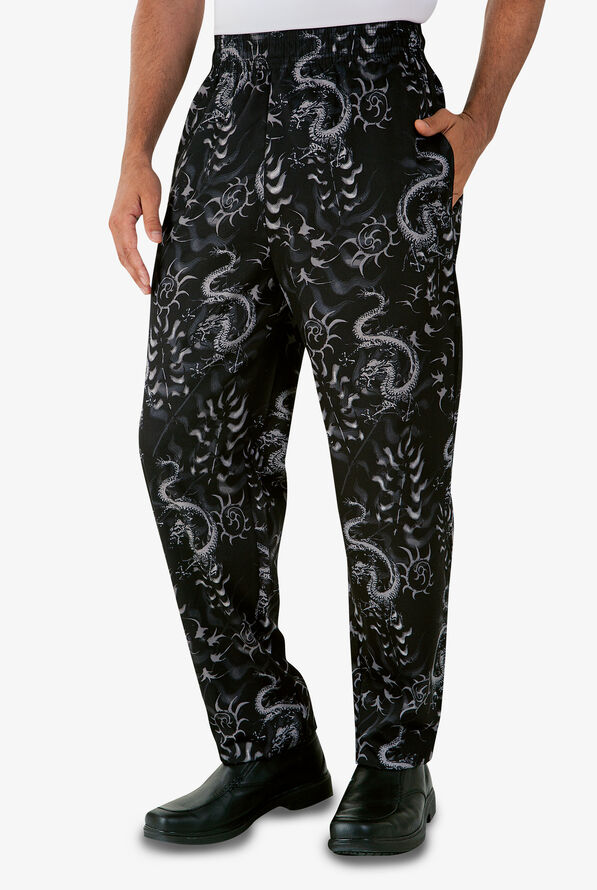 Baggy Printed Chef Pants - Asian Dragon Black - null - 1