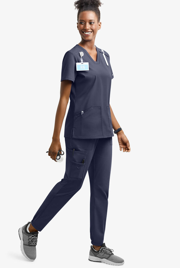 UA Exclusive Cherokee Workwear Professionals Active Women's 6-Pocket STRETCH Half Jogger Scrub Pants - Petite - Navy - 2