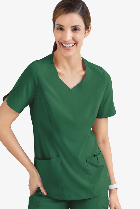 Easy STRETCH Aisha Women's 2-Pocket Sweetheart Neckline Scrub Top - Hunter - 5