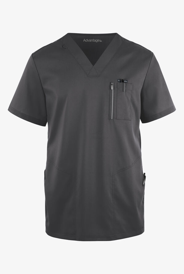 Advantage STRETCH Men's 5-Pocket V-Neck Air-Mesh Panel Scrub Top - Pewter - 6
