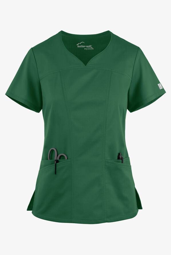 Butter-Soft STRETCH Women's 4-Pocket Sweetheart Neck Scrub Top - Hunter - 1