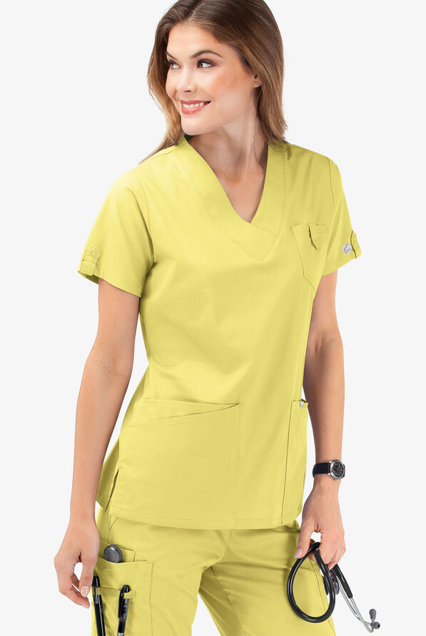 Butter-Soft STRETCH Women's 6-Pocket V-Neck Scrub Top - Lemon Sherbet - 6