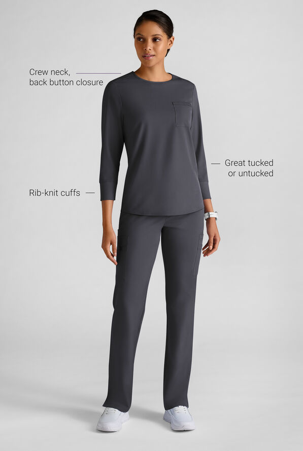 Blusa médica WhisperLite con mangas 3/4 para mujer - Pewter - 3
