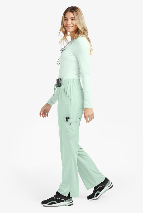koi Basics Holly Women's 8-Pocket STRETCH Cargo Scrub Pants - Heather Sage - 4