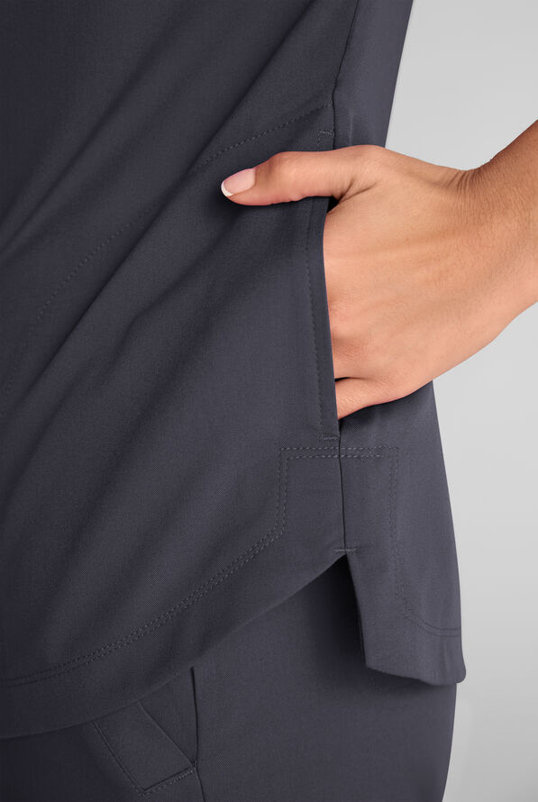 Grey's Anatomy by Barco Emerge Emery Women's 3-Pocket STRETCH Collar V-Neck Scrub Top - Steel Gray - 4