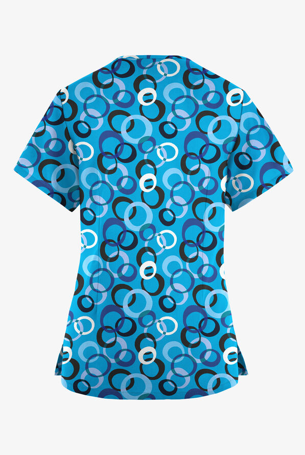 Butter-Soft Originals Groovy Geo Women's 4-Pocket Rounded V-Neck Print Scrub Top - null - 2