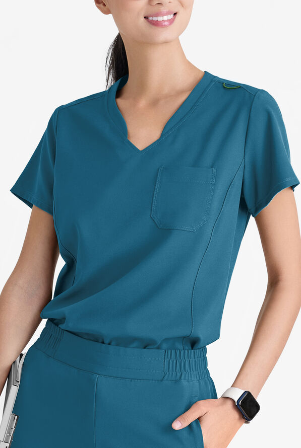 Grey's Anatomy by Barco Evolve STRETCH Sway Women's 1-Pocket Tuck In V-Neck Scrub Top - Bahama Blue - 2