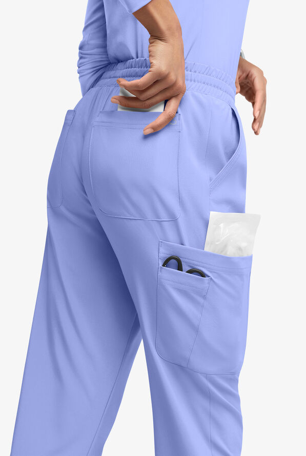 Easy STRETCH Naya Women’s Natural Waist 6-Pocket Straight Leg Scrub Pants - Petite - Ceil Blue - 4
